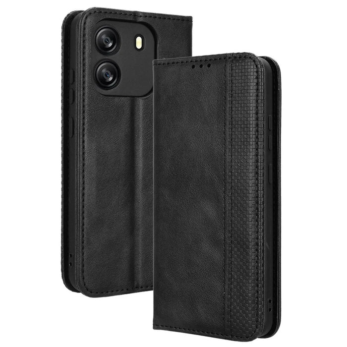 For Blackview Wave 6C Case Magnetic Closure Vintage Leather Wallet Phone Cover - Black - 1