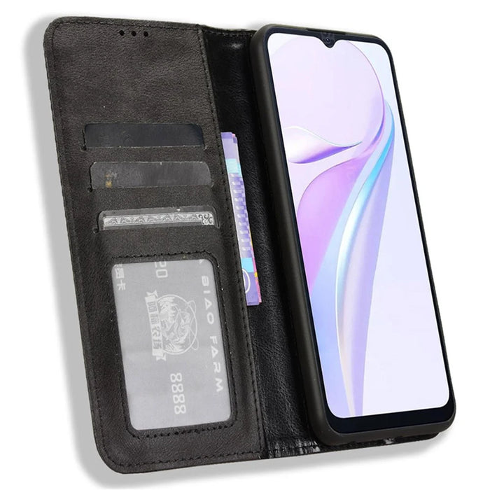 For Blackview Wave 6C Case Magnetic Closure Vintage Leather Wallet Phone Cover - Black - 2