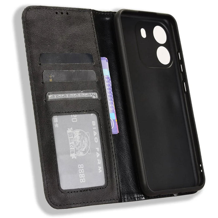 For Blackview Wave 6C Case Magnetic Closure Vintage Leather Wallet Phone Cover - Black - 5