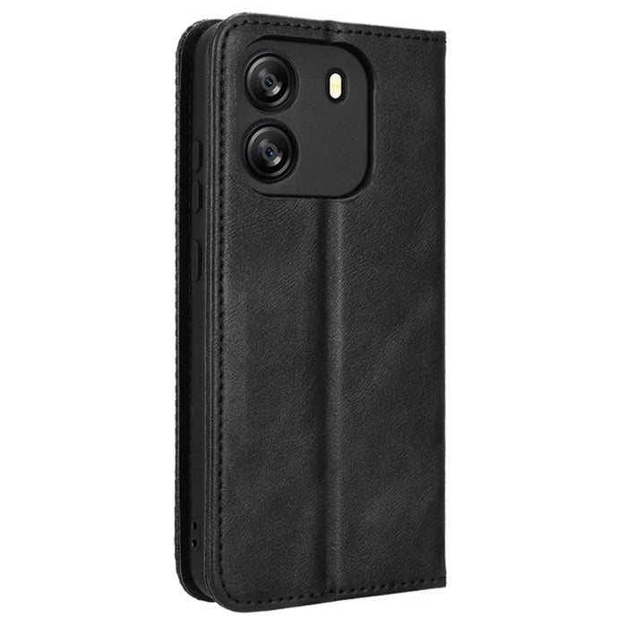 For Blackview Wave 6C Case Magnetic Closure Vintage Leather Wallet Phone Cover - Black - 7
