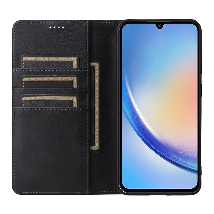 For Samsung Galaxy A34 5G Case Leather RFID Blocking Card Slots Phone Cover - Black - 2