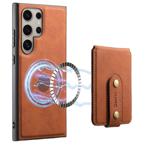 DENIOR D14 For Samsung Galaxy S24 Ultra Magnetic Case 2 in 1 Detachable Leather+PC+TPU Phone Cover - Brown - 1