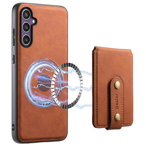 DENIOR D14 For Samsung Galaxy S24 Magnetic Case Card Slots Kickstand Phone Cover - Brown - 1