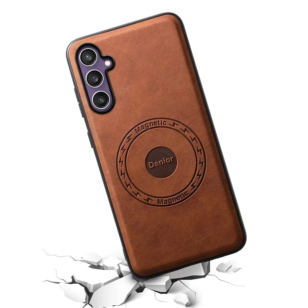 DENIOR D14 For Samsung Galaxy S24 Magnetic Case Card Slots Kickstand Phone Cover - Brown - 4