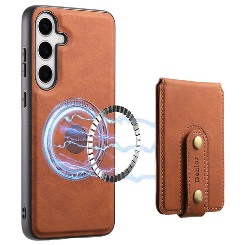 DENIOR D14 For Samsung Galaxy S24+ Case Kickstand Card Slots Phone Cover Magnetic Case - Brown - 1