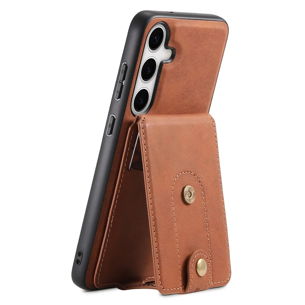 DENIOR D14 For Samsung Galaxy S24+ Case Kickstand Card Slots Phone Cover Magnetic Case - Brown - 2