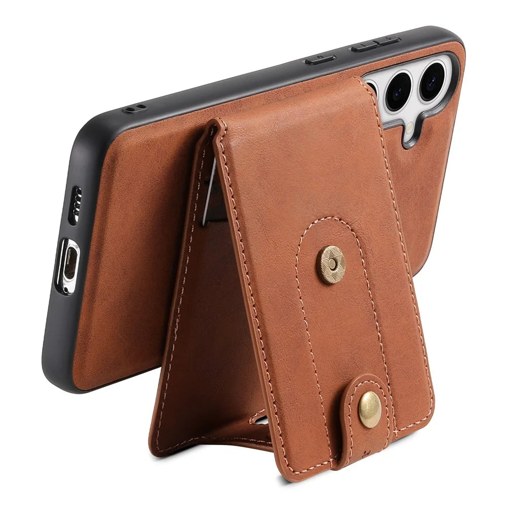 DENIOR D14 For Samsung Galaxy S24+ Case Kickstand Card Slots Phone Cover Magnetic Case - Brown - 3