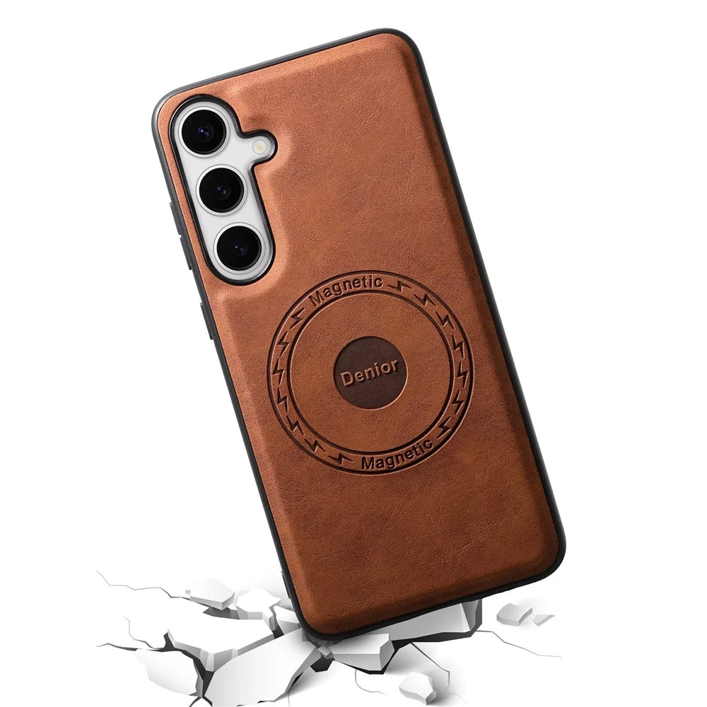 DENIOR D14 For Samsung Galaxy S24+ Case Kickstand Card Slots Phone Cover Magnetic Case - Brown - 4
