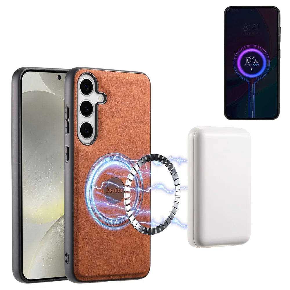 DENIOR D14 For Samsung Galaxy S24+ Case Kickstand Card Slots Phone Cover Magnetic Case - Brown - 5