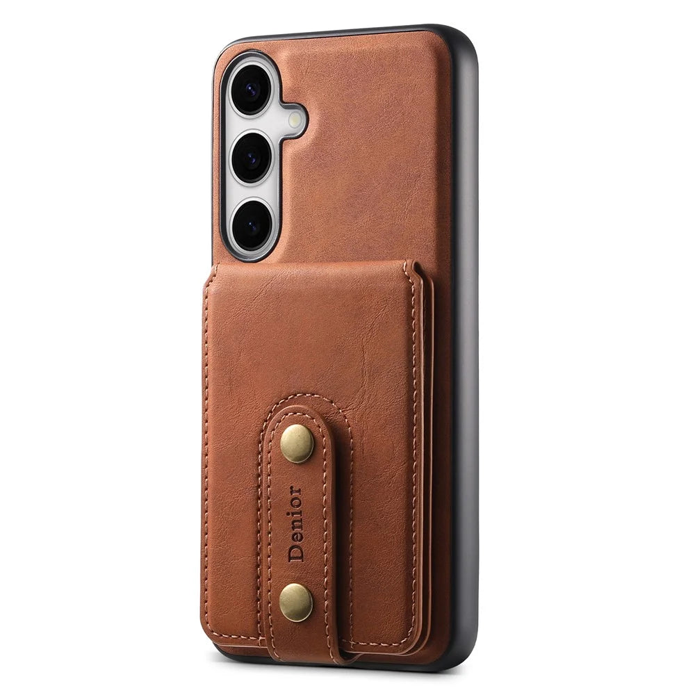 DENIOR D14 For Samsung Galaxy S24+ Case Kickstand Card Slots Phone Cover Magnetic Case - Brown - 6