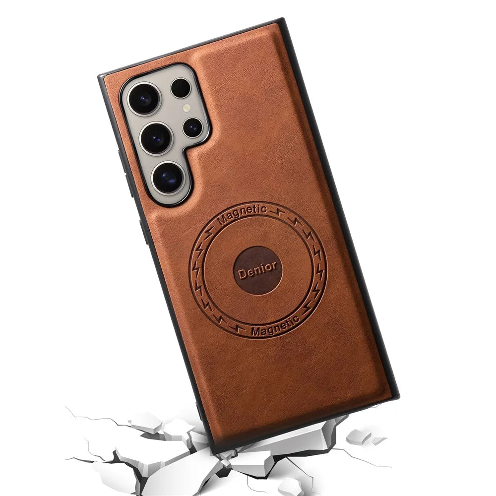 DENIOR D14 For Samsung Galaxy S23 Ultra Magnetic Case 2 in 1 Detachable PU+PC+TPU Phone Cover - Brown - 4