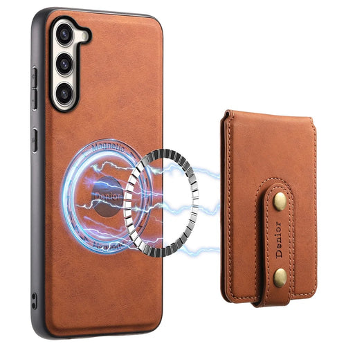 DENIOR D14 For Samsung Galaxy S23+ Kickstand Case Card Holder Phone Cover Magnetic Case - Brown - 1