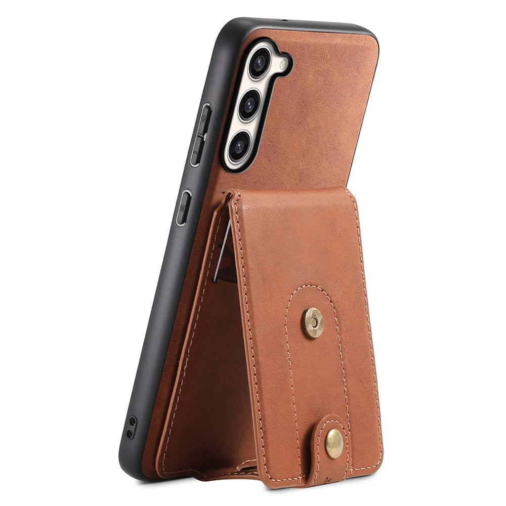 DENIOR D14 For Samsung Galaxy S23+ Kickstand Case Card Holder Phone Cover Magnetic Case - Brown - 2