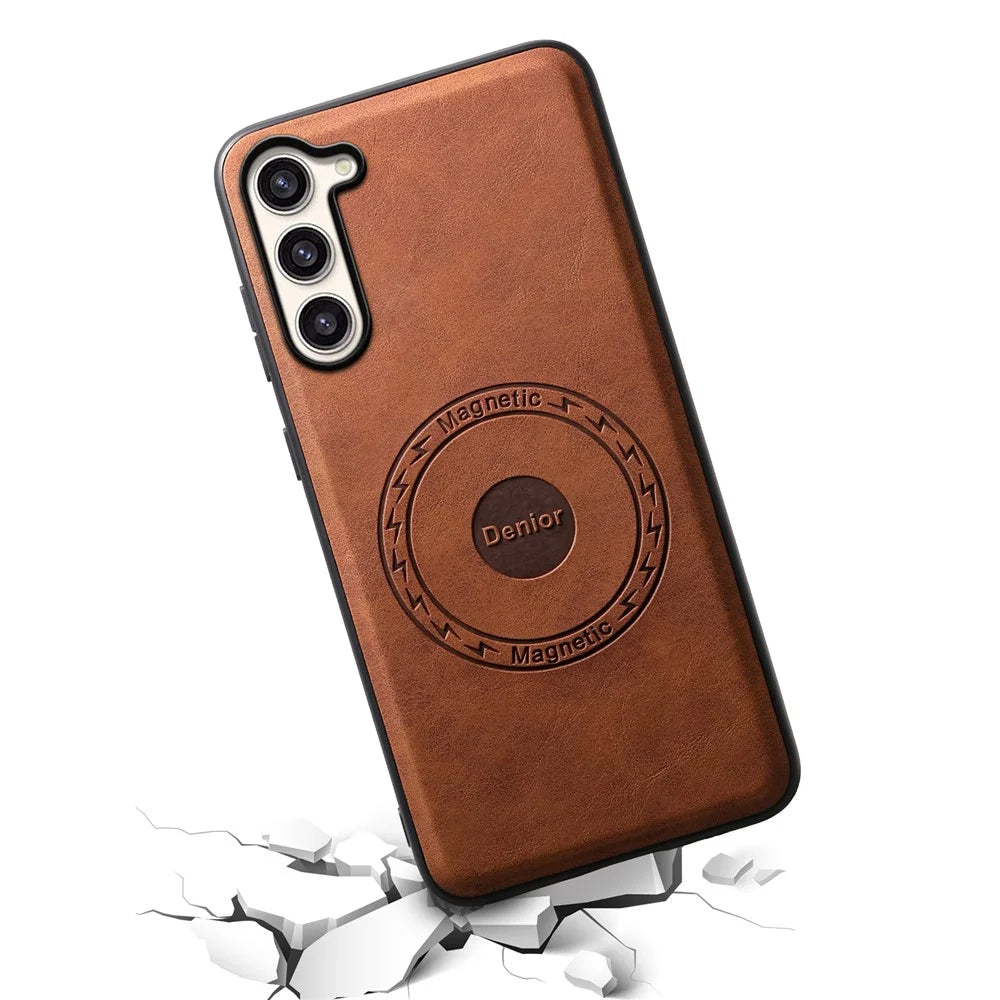 DENIOR D14 For Samsung Galaxy S23+ Kickstand Case Card Holder Phone Cover Magnetic Case - Brown - 4