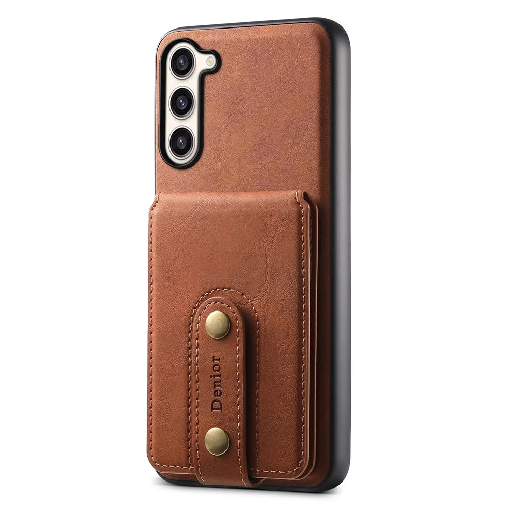 DENIOR D14 For Samsung Galaxy S23+ Kickstand Case Card Holder Phone Cover Magnetic Case - Brown - 6