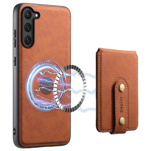 DENIOR D14 For Samsung Galaxy S23 Case Kickstand Card Slots Hybrid Phone Cover Magnetic Case - Brown - 1