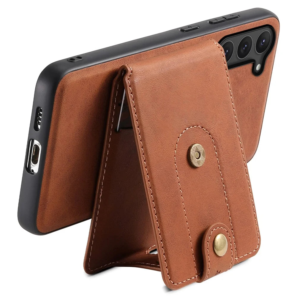 DENIOR D14 For Samsung Galaxy S23 Case Kickstand Card Slots Hybrid Phone Cover Magnetic Case - Brown - 3