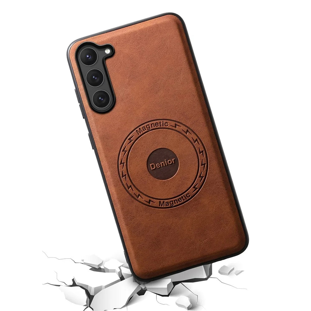 DENIOR D14 For Samsung Galaxy S23 Case Kickstand Card Slots Hybrid Phone Cover Magnetic Case - Brown - 4