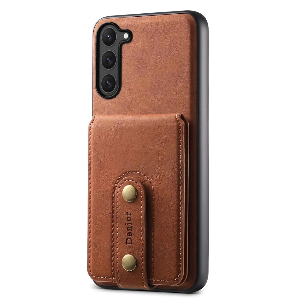 DENIOR D14 For Samsung Galaxy S23 Case Kickstand Card Slots Hybrid Phone Cover Magnetic Case - Brown - 6