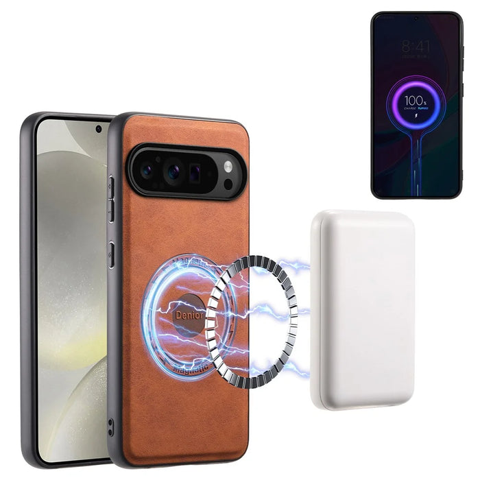 DENIOR D14 For Google Pixel 9 Pro / Pixel 9 Magnetic Case 2 in 1 Detachable Card Holder PC+TPU Phone Cover - Brown - 5