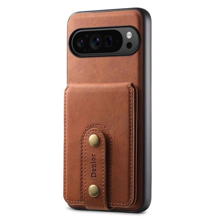 DENIOR D14 For Google Pixel 9 Pro / Pixel 9 Magnetic Case 2 in 1 Detachable Card Holder PC+TPU Phone Cover - Brown - 6
