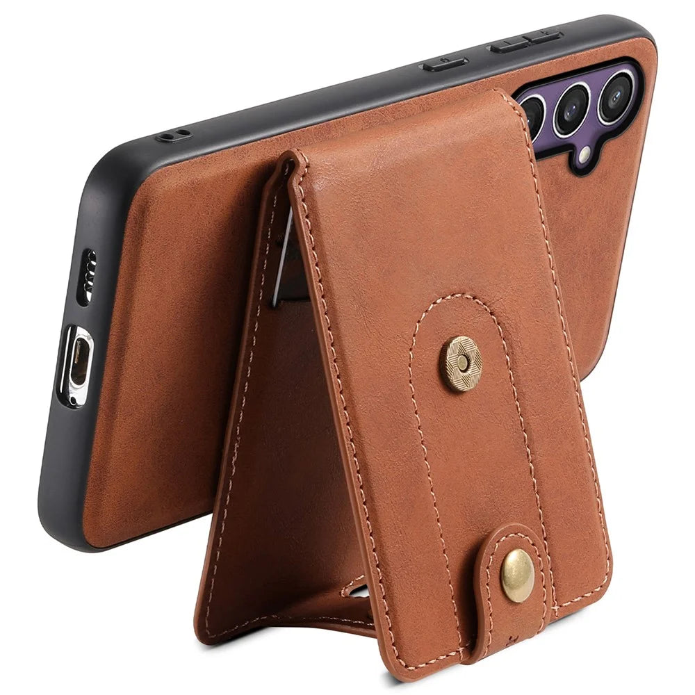 DENIOR D14 For Samsung Galaxy S23 FE Case Card Slots Kickstand Phone Cover Magnetic Case - Brown - 3