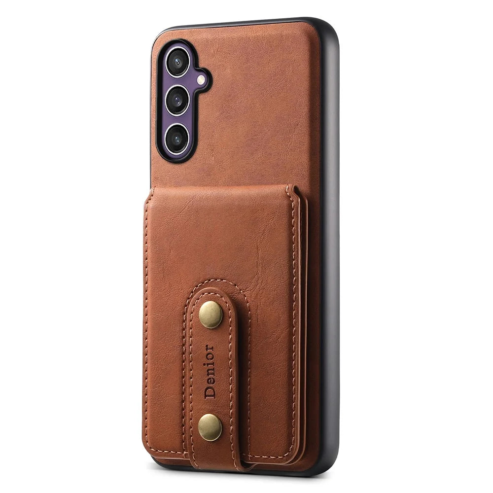 DENIOR D14 For Samsung Galaxy S23 FE Case Card Slots Kickstand Phone Cover Magnetic Case - Brown - 6