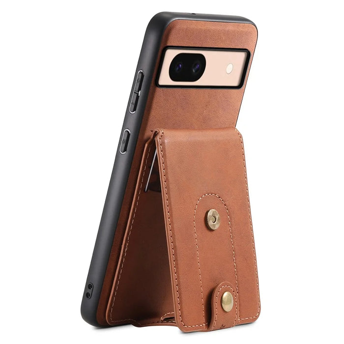 DENIOR D14 For Google Pixel 8a Kickstand Case Card Holder Phone Cover Magnetic Case - Brown - 2