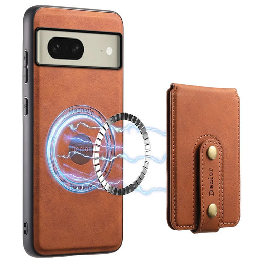 DENIOR D14 For Google Pixel 8 Case 2 in 1 Detachable PU+PC+TPU Magnetic Phone Cover - Brown - 1