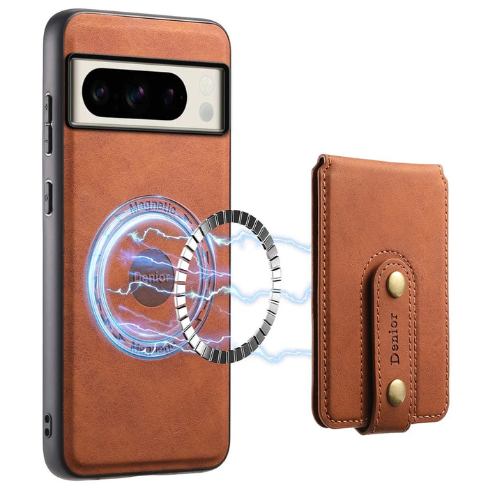 DENIOR D14 For Google Pixel 8 Pro Magnetic Case Card Bag Hybrid PC+TPU Phone Cover - Brown - 1