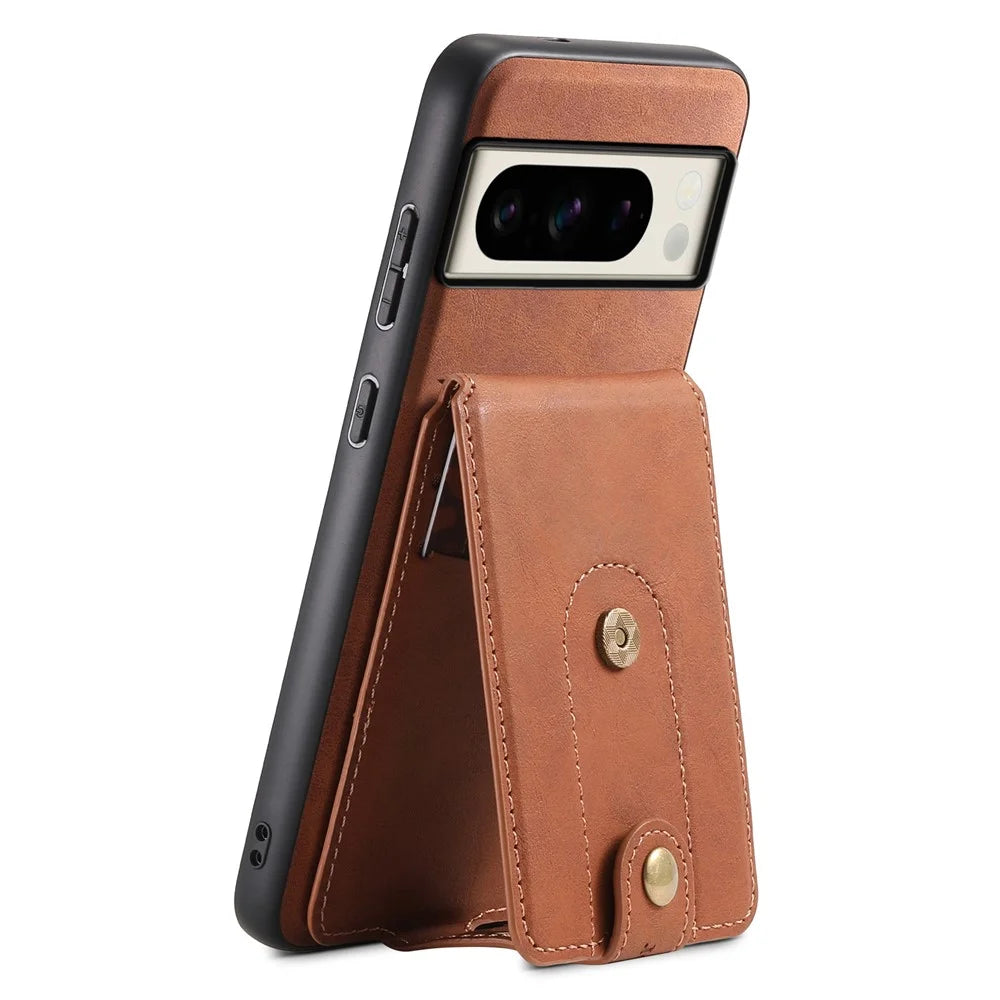 DENIOR D14 For Google Pixel 8 Pro Magnetic Case Card Bag Hybrid PC+TPU Phone Cover - Brown - 2