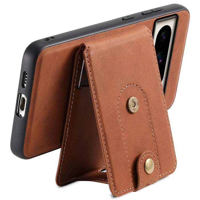 DENIOR D14 For Google Pixel 8 Pro Magnetic Case Card Bag Hybrid PC+TPU Phone Cover - Brown - 3