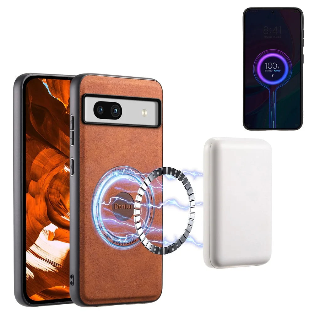 DENIOR D14 For Google Pixel 7a Magnetic Case 2 in 1 Detachable Card Bag PU+PC+TPU Phone Cover - Brown - 5