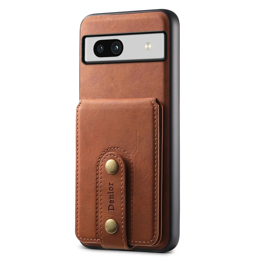 DENIOR D14 For Google Pixel 7a Magnetic Case 2 in 1 Detachable Card Bag PU+PC+TPU Phone Cover - Brown - 6