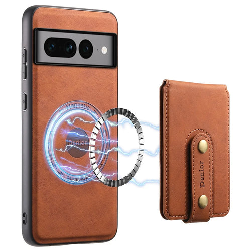 DENIOR D14 For Google Pixel 7 Pro 5G Case Magnetic Case PU+PC+TPU Phone Cover - Brown - 1