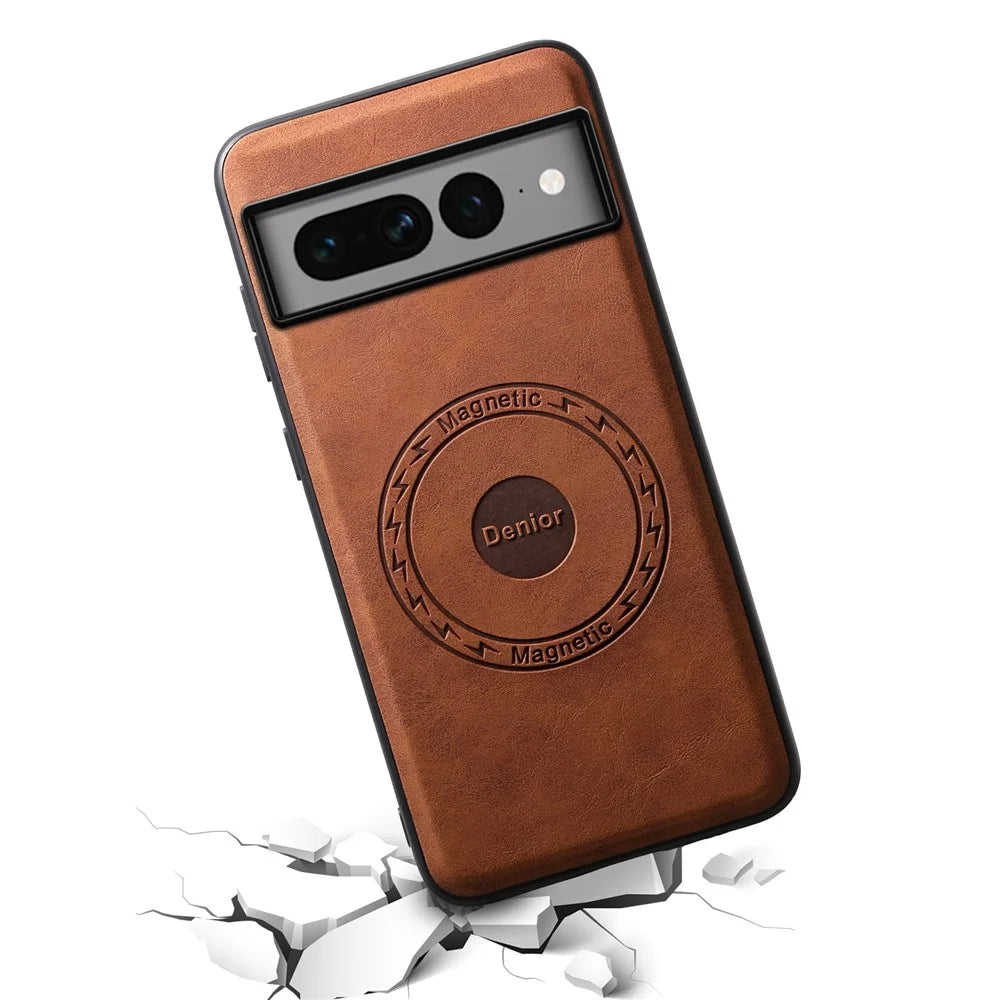 DENIOR D14 For Google Pixel 7 Pro 5G Case Magnetic Case PU+PC+TPU Phone Cover - Brown - 4