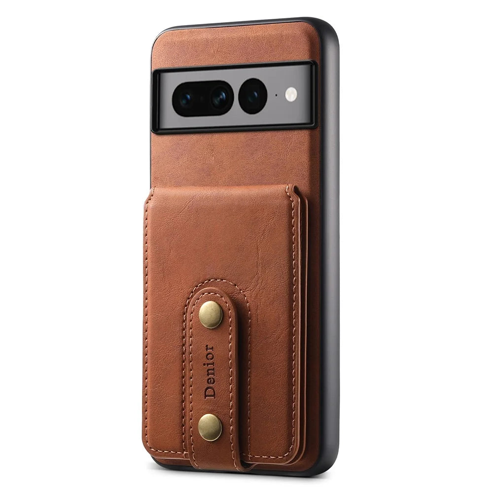DENIOR D14 For Google Pixel 7 Pro 5G Case Magnetic Case PU+PC+TPU Phone Cover - Brown - 6