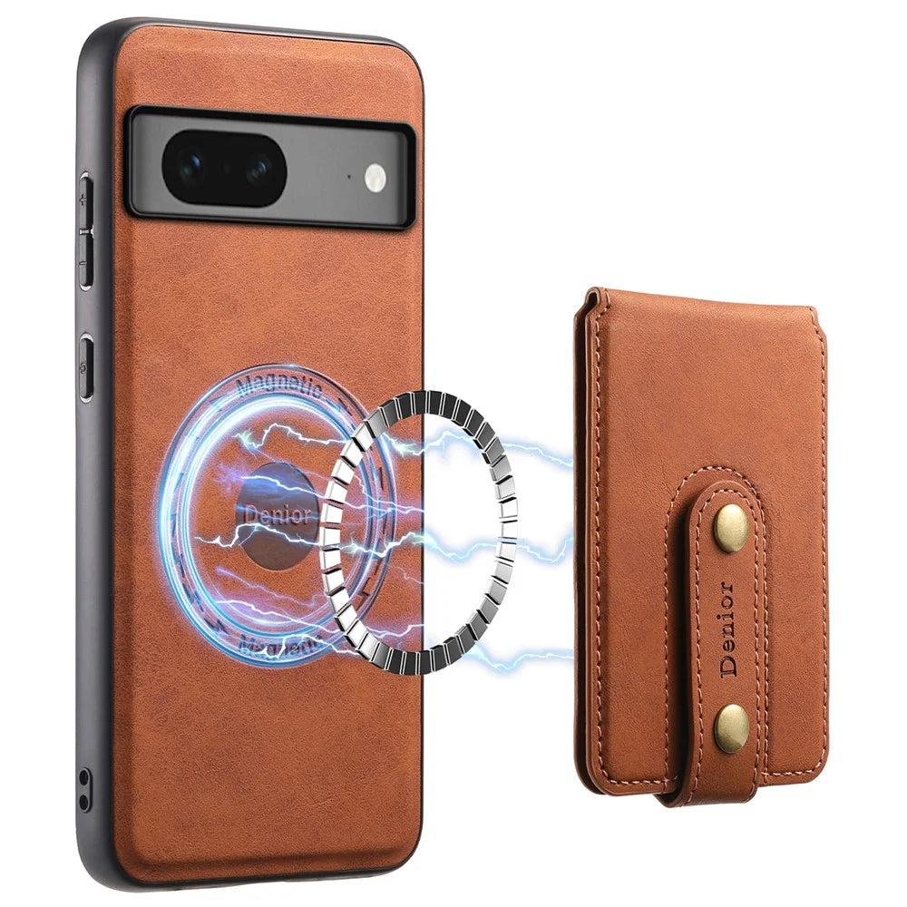 DENIOR D14 For Google Pixel 7 5G Magnetic Case 2 in 1 Detachable PU+PC+TPU Phone Cover - Brown - 1