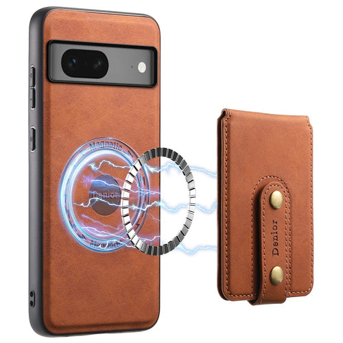 DENIOR D14 For Google Pixel 7 5G Magnetic Case 2 in 1 Detachable PU+PC+TPU Phone Cover - Brown - 1