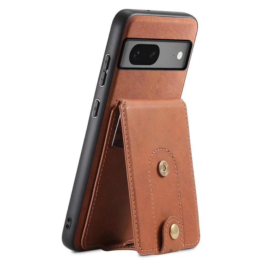 DENIOR D14 For Google Pixel 7 5G Magnetic Case 2 in 1 Detachable PU+PC+TPU Phone Cover - Brown - 2