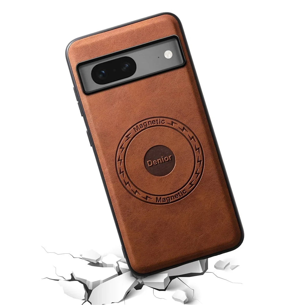 DENIOR D14 For Google Pixel 7 5G Magnetic Case 2 in 1 Detachable PU+PC+TPU Phone Cover - Brown - 4