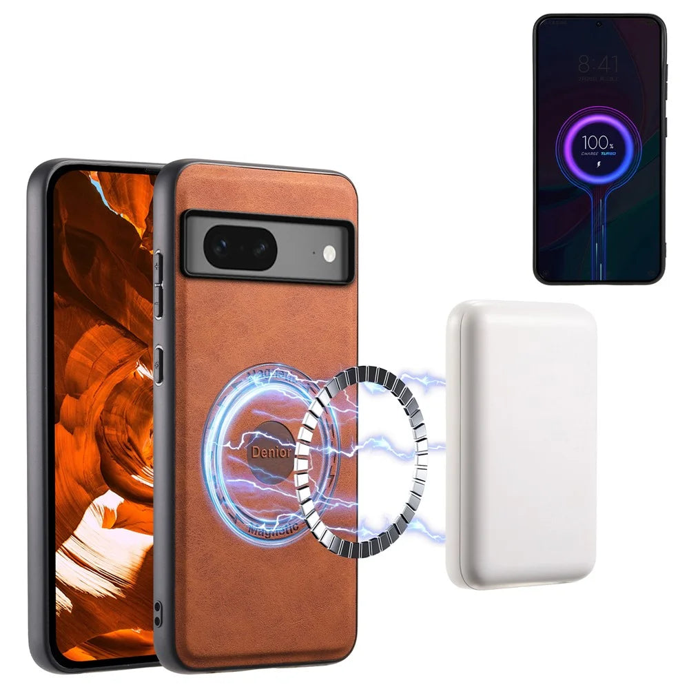 DENIOR D14 For Google Pixel 7 5G Magnetic Case 2 in 1 Detachable PU+PC+TPU Phone Cover - Brown - 5