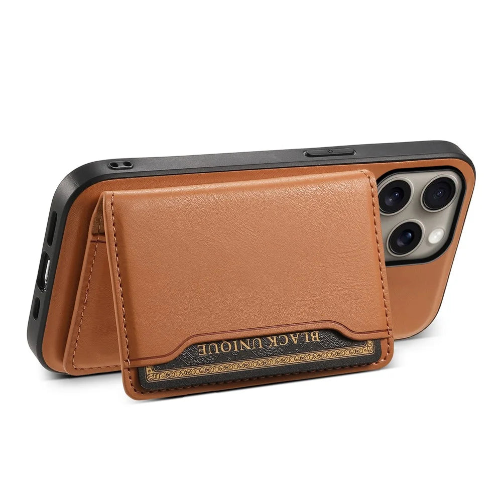 DENIOR D12 For iPhone 16 Pro Case Card Holder TPU+PC Phone Shell Compatible with Magsafe - Khaki - 2