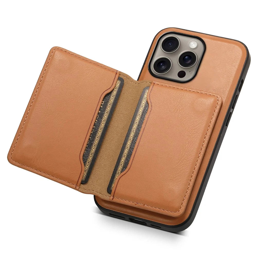 DENIOR D12 For iPhone 16 Pro Case Card Holder TPU+PC Phone Shell Compatible with Magsafe - Khaki - 3