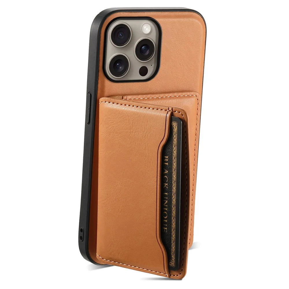 DENIOR D12 For iPhone 16 Pro Case Card Holder TPU+PC Phone Shell Compatible with Magsafe - Khaki - 4