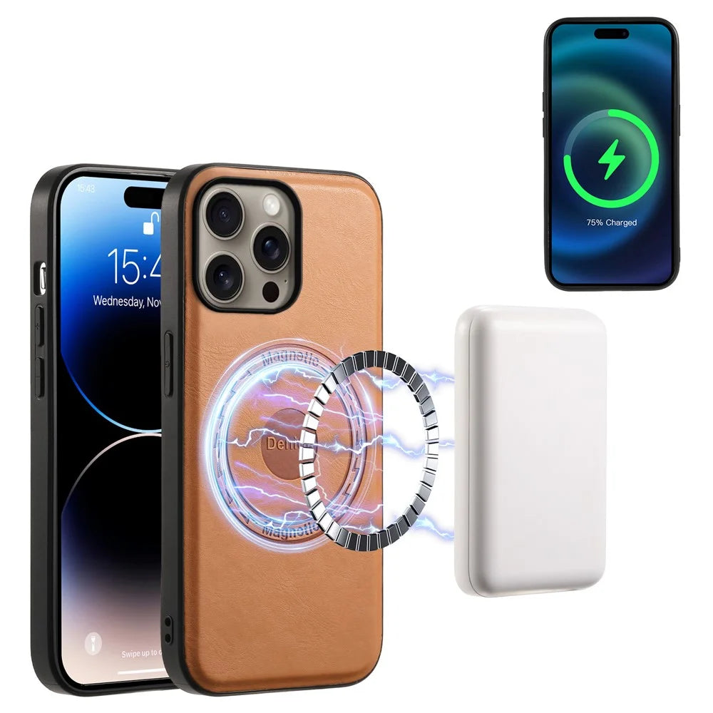 DENIOR D12 For iPhone 16 Pro Case Card Holder TPU+PC Phone Shell Compatible with Magsafe - Khaki - 5