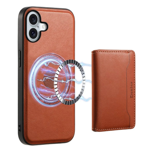 DENIOR D12 For iPhone 16 Case Compatible with Magsafe PU+TPU+PC Phone Cover - Brown - 1
