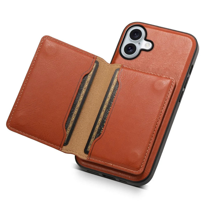 DENIOR D12 For iPhone 16 Case Compatible with Magsafe PU+TPU+PC Phone Cover - Brown - 3
