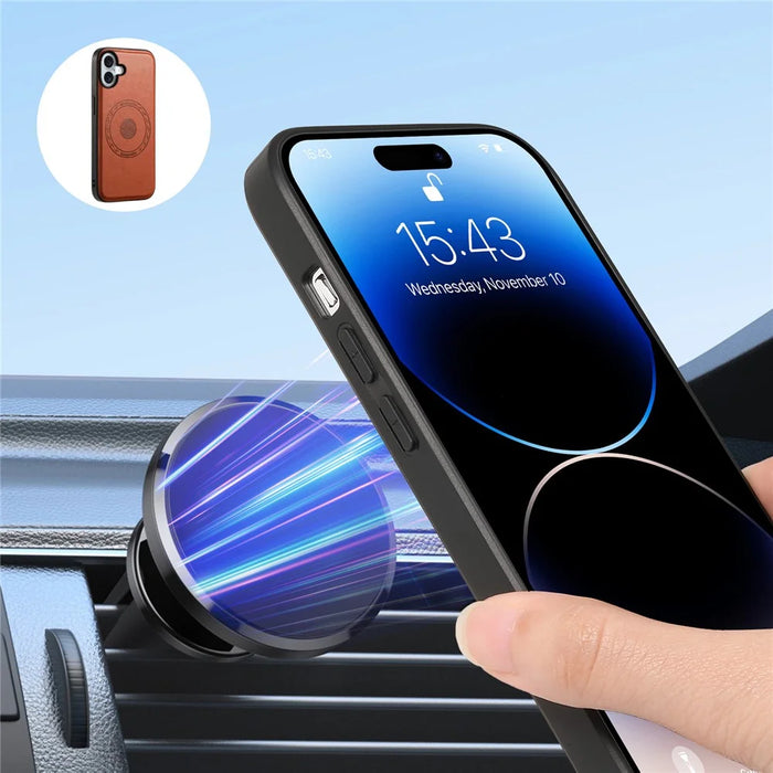 DENIOR D12 For iPhone 16 Case Compatible with Magsafe PU+TPU+PC Phone Cover - Brown - 7