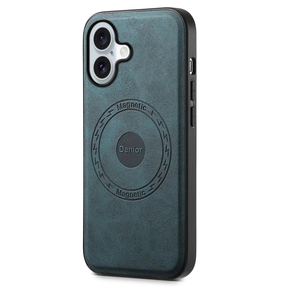 DENIOR A11 For iPhone 16 Case Leather+PC+TPU Phone Cover Compatible with MagSafe Wireless Charging - Blue - 1